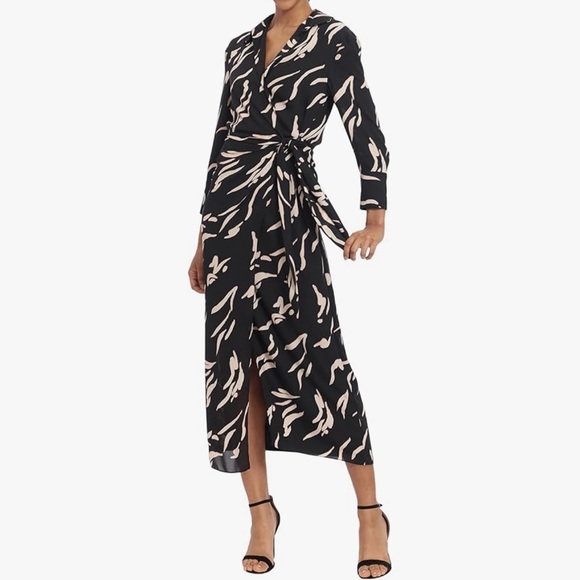 NWT 🎉🖤 Donna Morgan Women's Long Sleeve Midi Wrap Dress - Size 0 - Picture 1 of 8